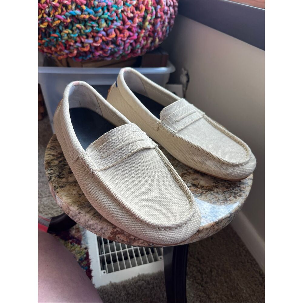 Rothy's The Driver Loafer 9 Sesame Beige Knit Penny Driving Shoes Washable